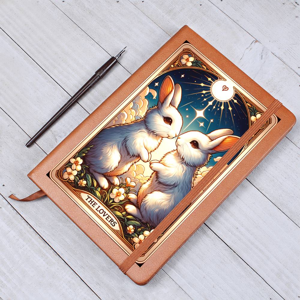 The Lovers Tarot Card Journal Bunnies, Rabbits, Animal Lovers Gift Ruled Pages Vegan Leather