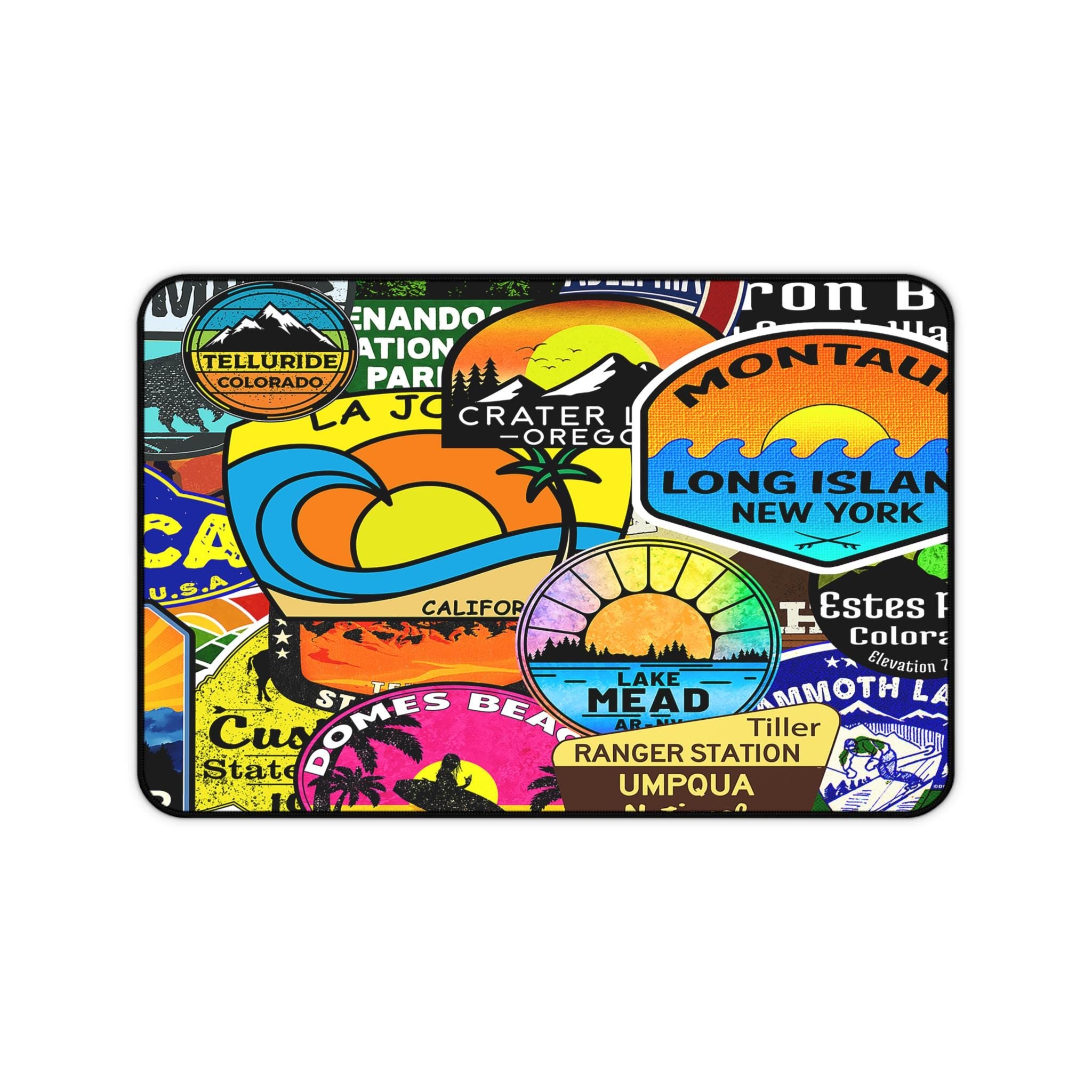 Colorful Vintage Travel Desk Mat - Office Decor, Gamer Gift, Desk Mat L, XL, XXL Beach National Park, Hiking,Camping Computer Mouse