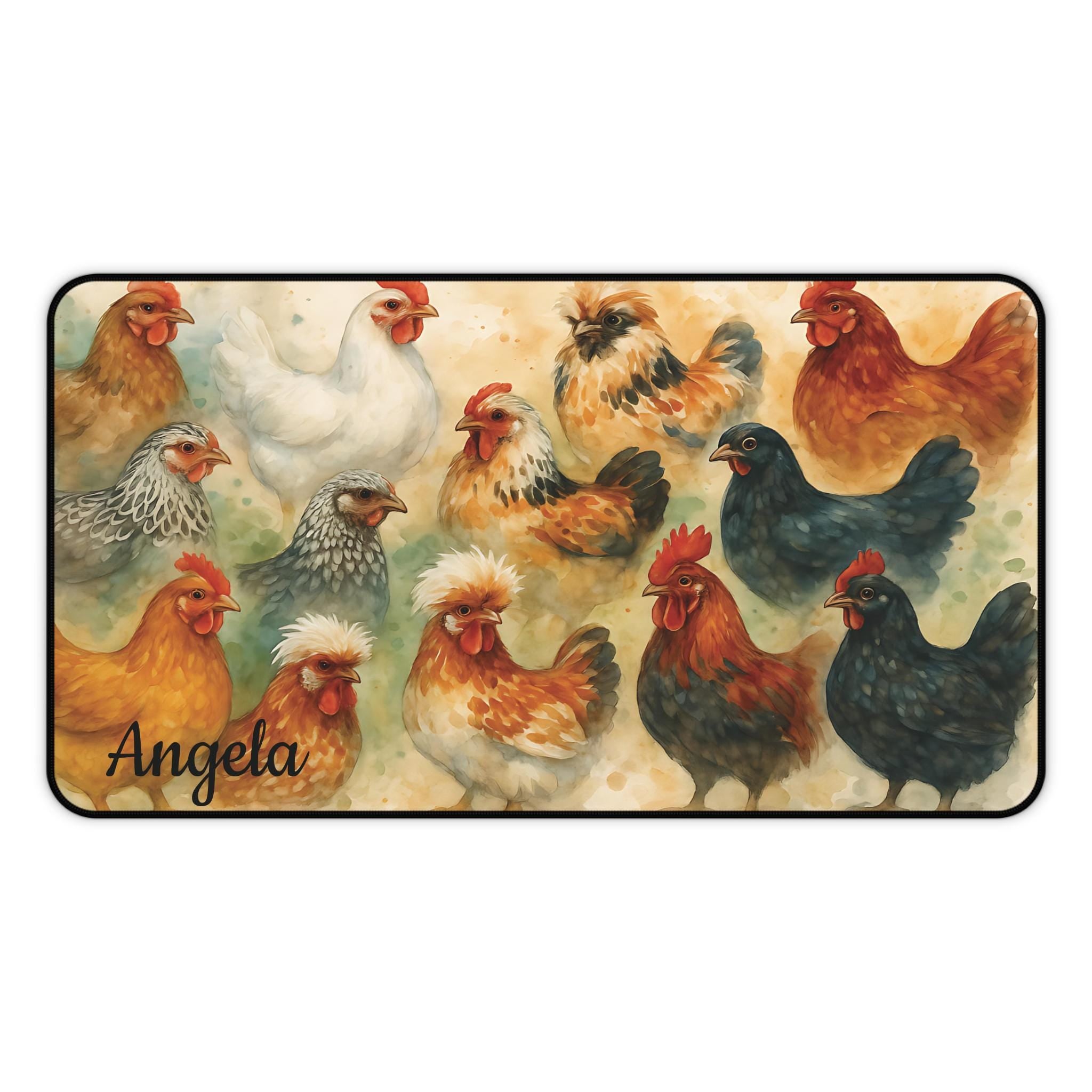 Chicken Breeds Desk Mat, Custom Non-Slip Mouse Pad, Personalized Rooster Hen Lover Gift, Desk Accessory, Home Office Decor Neoprene