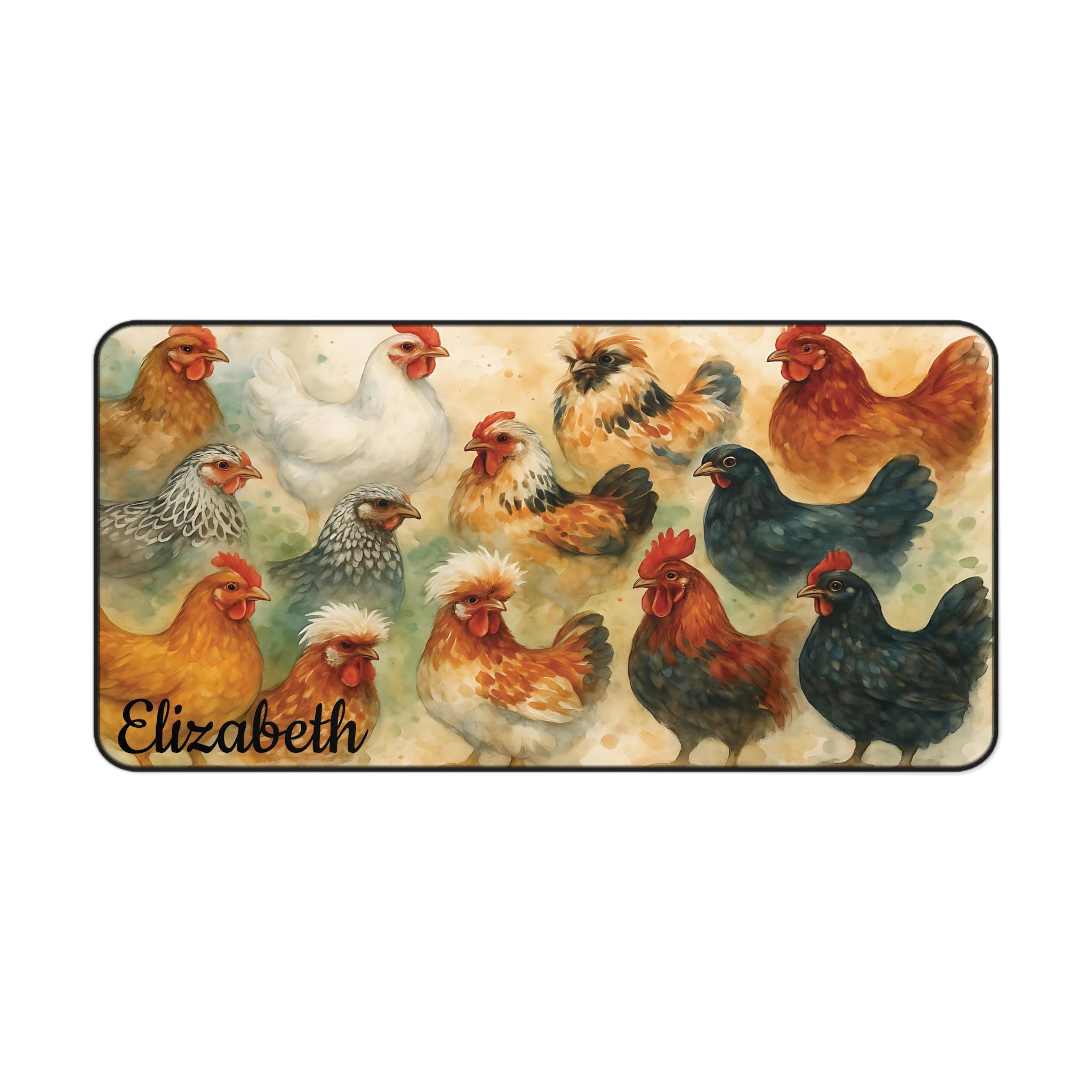 Chicken Breeds Desk Mat, Custom Non-Slip Mouse Pad, Personalized Rooster Hen Lover Gift, Desk Accessory, Home Office Decor Neoprene