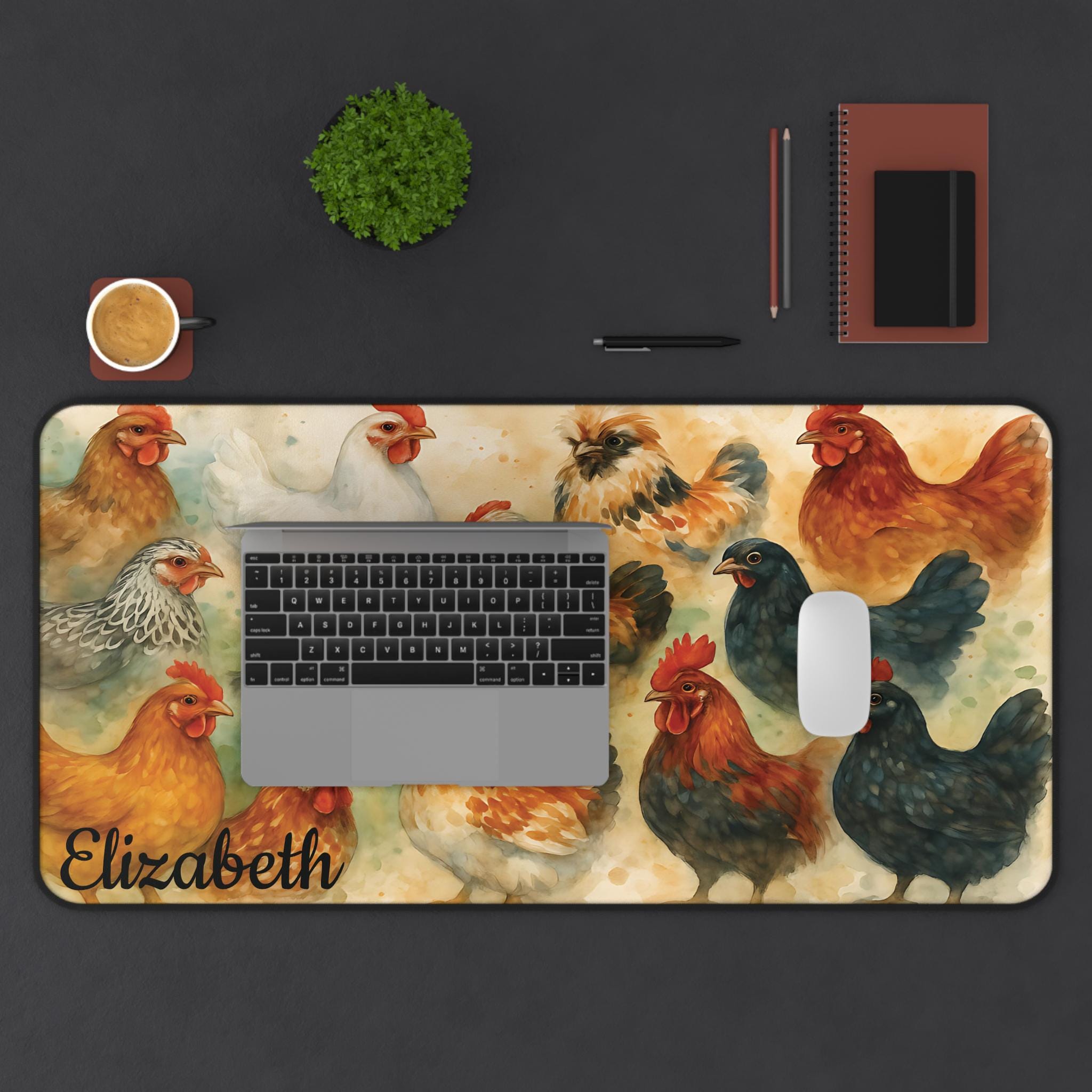Chicken Breeds Desk Mat, Custom Non-Slip Mouse Pad, Personalized Rooster Hen Lover Gift, Desk Accessory, Home Office Decor Neoprene