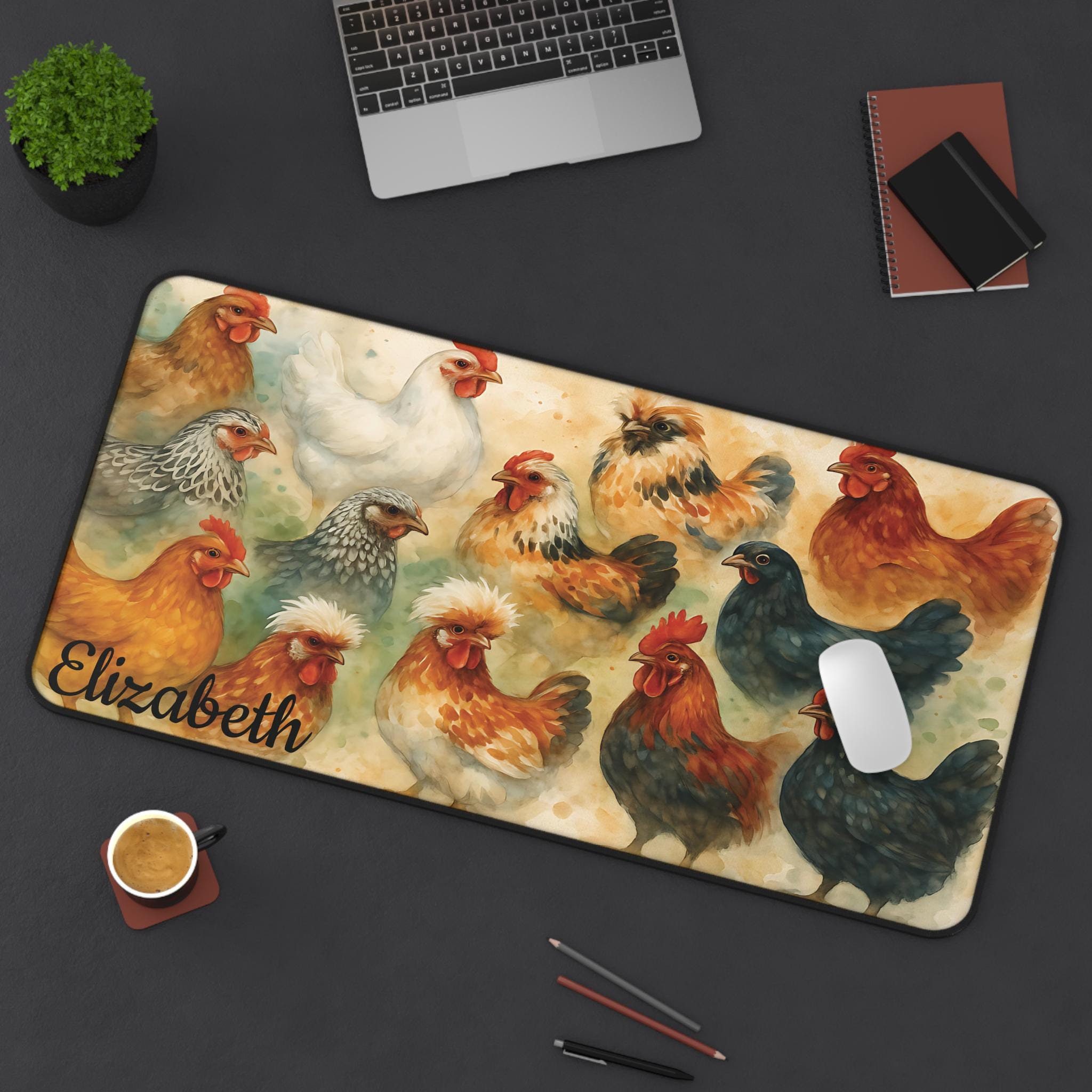 Chicken Breeds Desk Mat, Custom Non-Slip Mouse Pad, Personalized Rooster Hen Lover Gift, Desk Accessory, Home Office Decor Neoprene