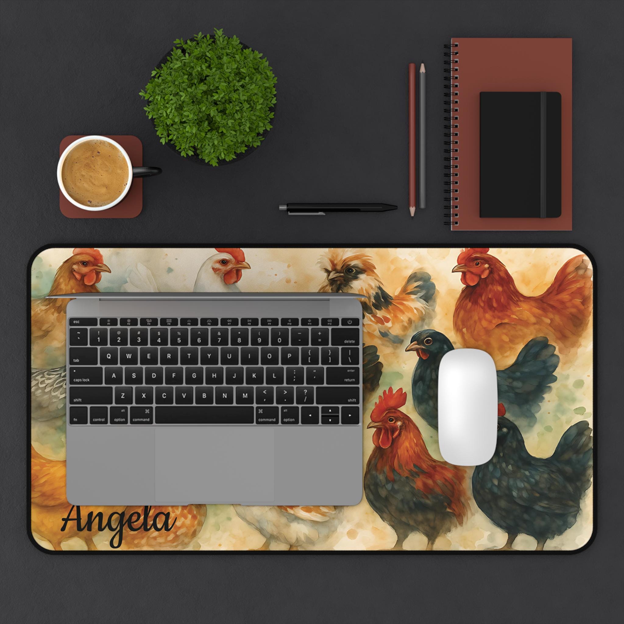 Chicken Breeds Desk Mat, Custom Non-Slip Mouse Pad, Personalized Rooster Hen Lover Gift, Desk Accessory, Home Office Decor Neoprene