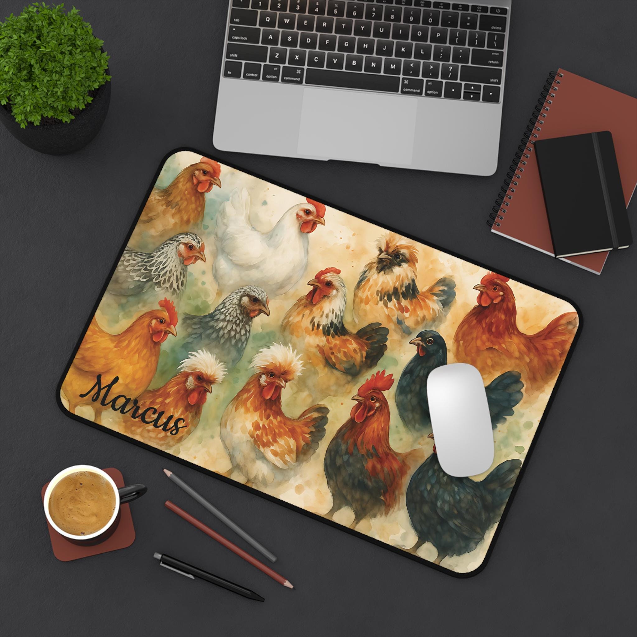 Chicken Breeds Desk Mat, Custom Non-Slip Mouse Pad, Personalized Rooster Hen Lover Gift, Desk Accessory, Home Office Decor Neoprene