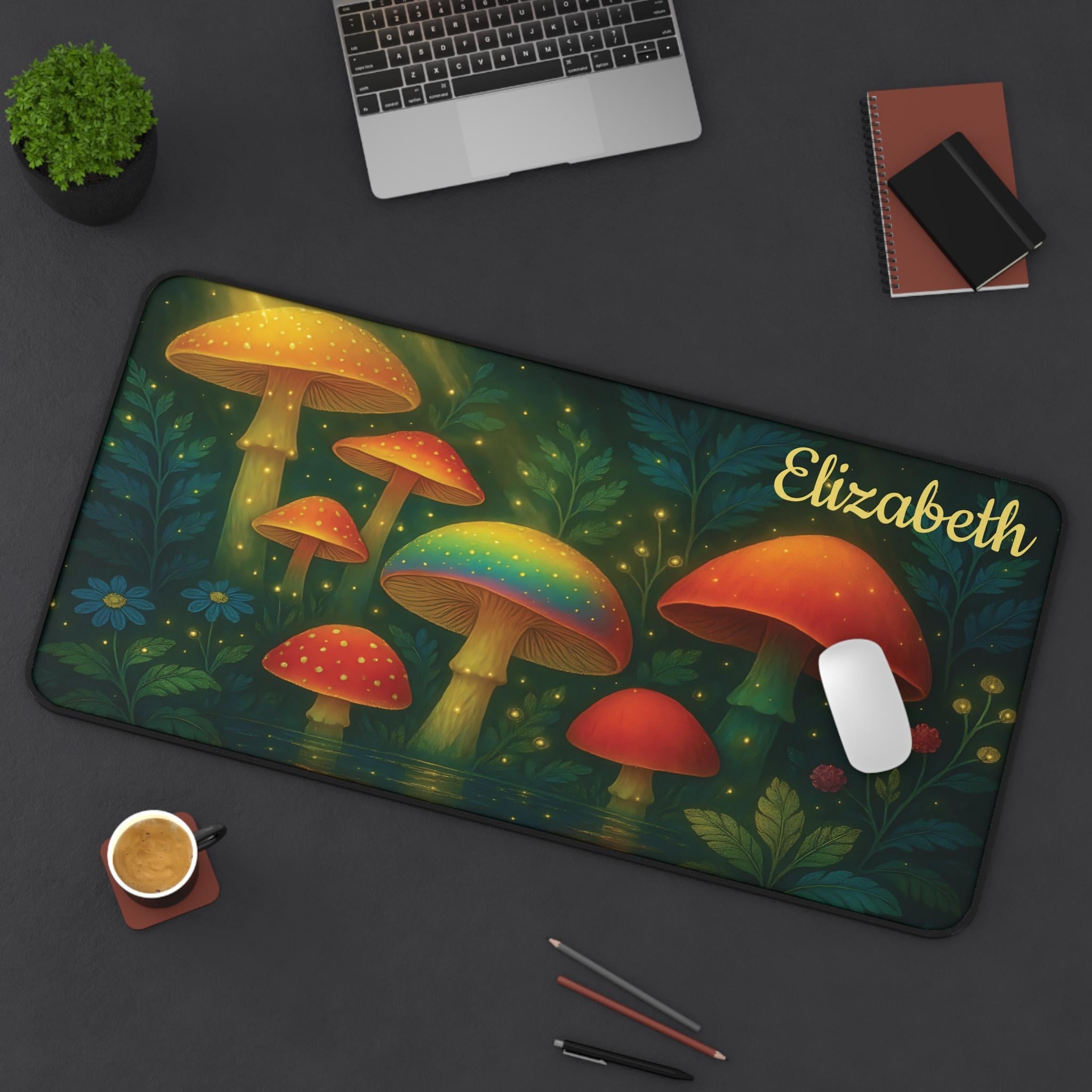 Mushrooms Desk Mat, Custom Cottage Core Lover Gift, Home Office Decor, Personalized Non-Slip Mouse Pad, Desk Accessory Trippy Magic