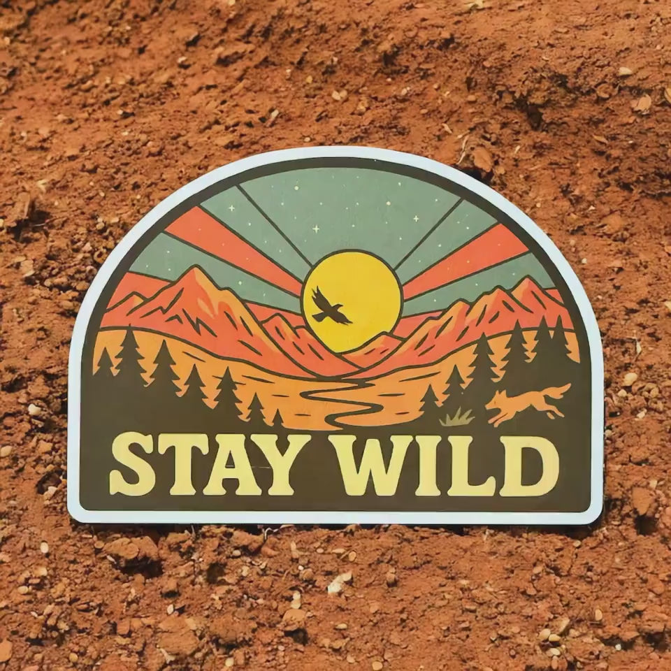 Stay Wild Sticker – Vinyl Travel Souvenir, Nature Adventure Decal for Outdoors, Hiking and Camping, Retro Vacation Gift Idea