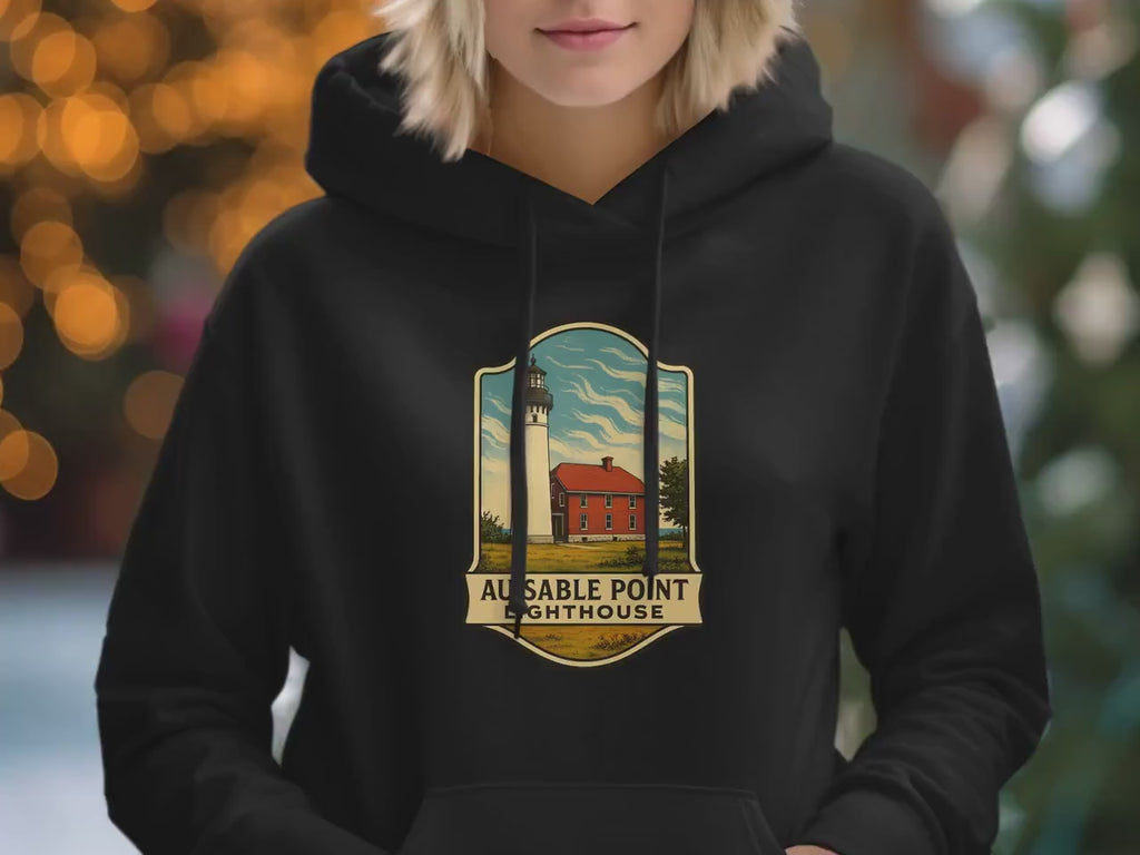 Vintage Au Sable Point Lighthouse Sweatshirt, Retro Travel T-SHIRT Landmark Illustration, Great Lakes Michigan Souvenir Gift, Cozy Apparel