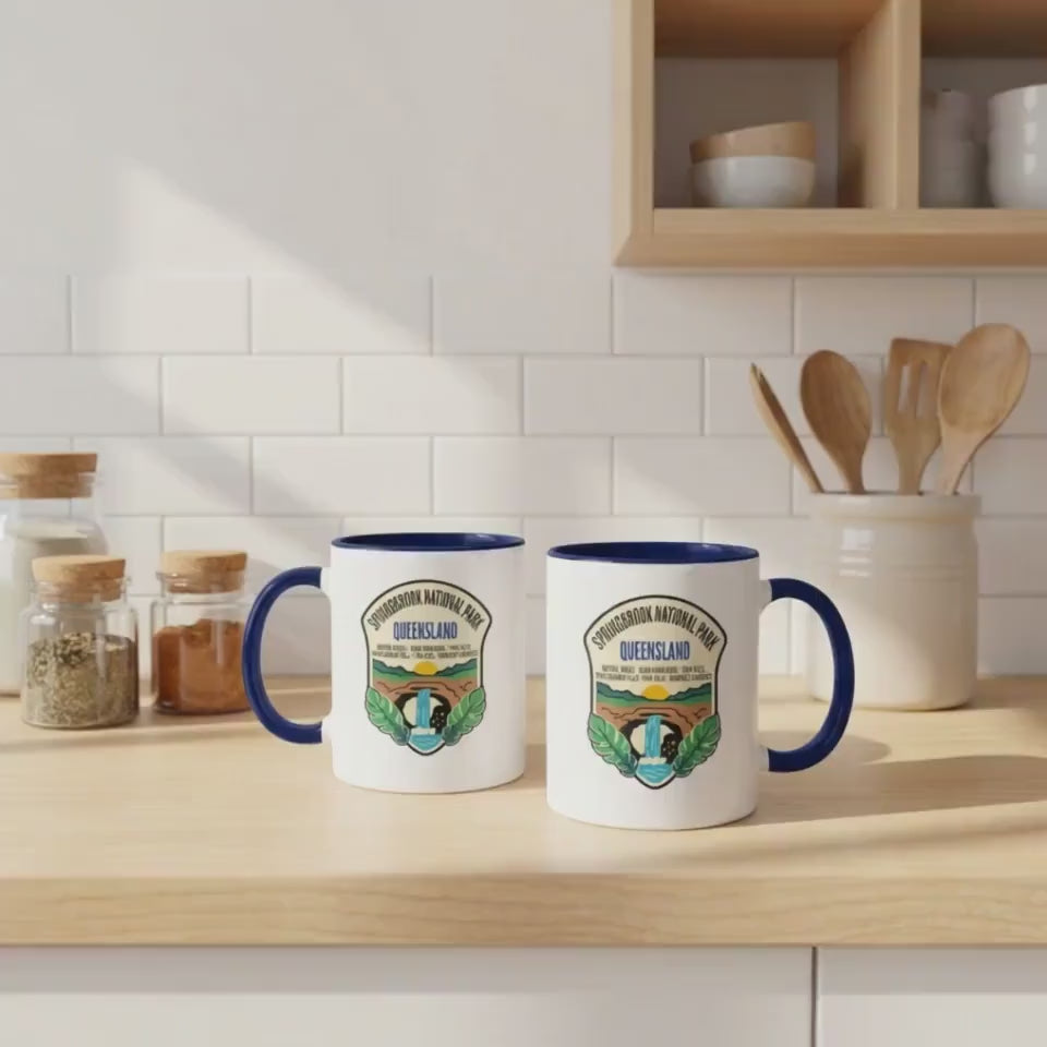 Springbrook National Park Queensland Mug, Natural Bridge Glow Worm Caves Twin Falls, Rainforest Lookouts Mug, Scenic Queensland Memento