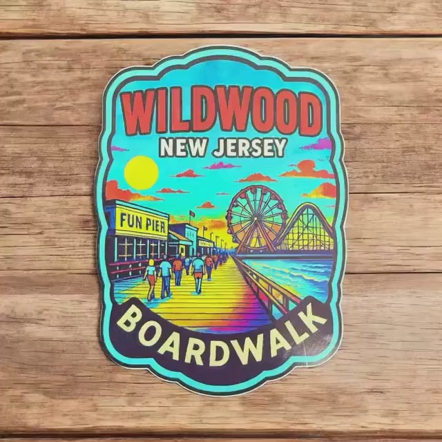 Wildwood NJ Boardwalk Vinyl Sticker: Vintage Travel Souvenir