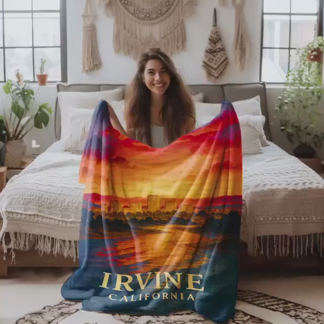 Velveteen Blanket, Irvine California Custom Print, Souvenir Gift, Microfiber Throw, Personalized Travel Keepsake