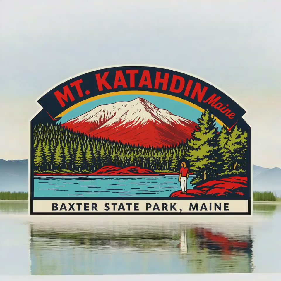 Mount Katahdin Maine Vinyl Travel Souvenir, Nature Adventure Decal for Outdoors, Hiking and Camping, Appalachian Trail ME