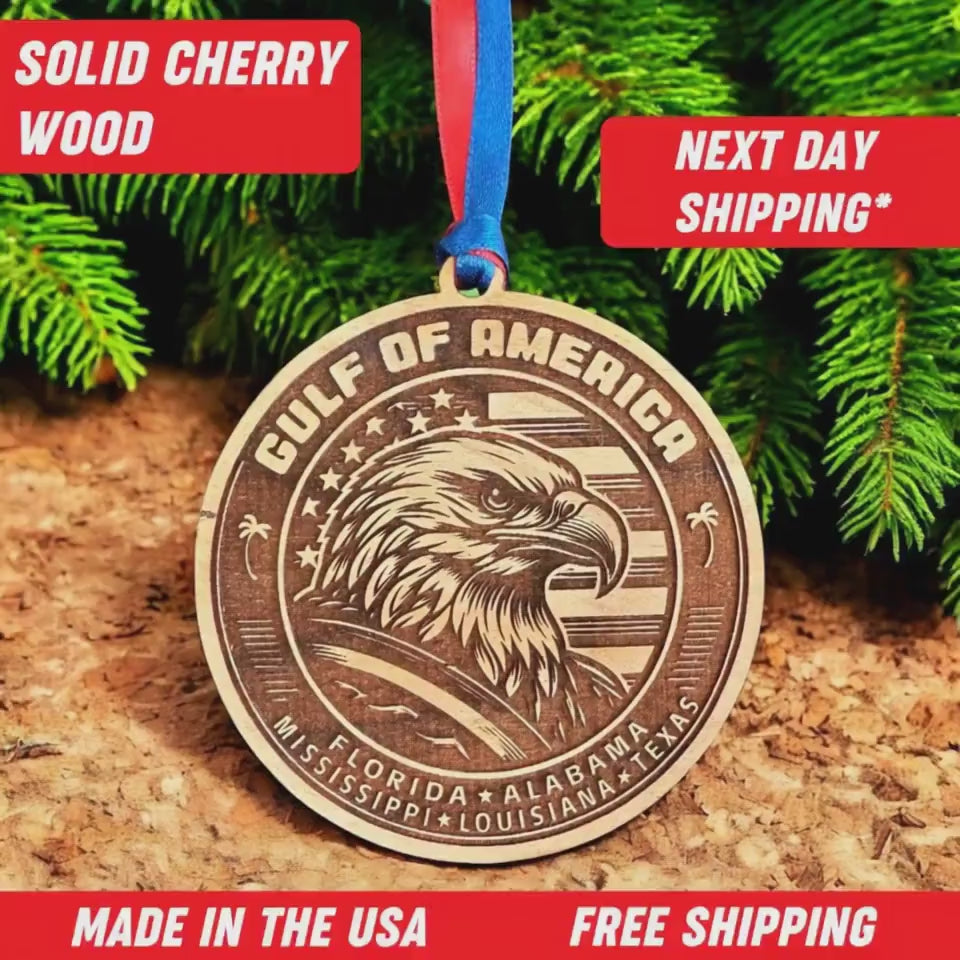 Gulf Of America Ornament Solid Cherry Wood Christmas Custom Cherry Vacation Travel Souvenir Made In USA Gift