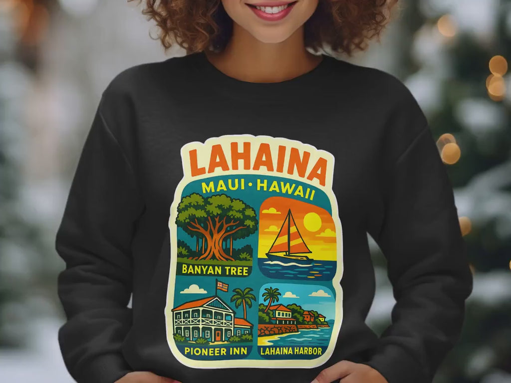Lahaina Maui Hawaii Graphic T-Shirt, Scenic Sunset Sailboat Banyan Tree Tee, Pioneer Inn Harbor Shirt, Vintage Travel Souvenir