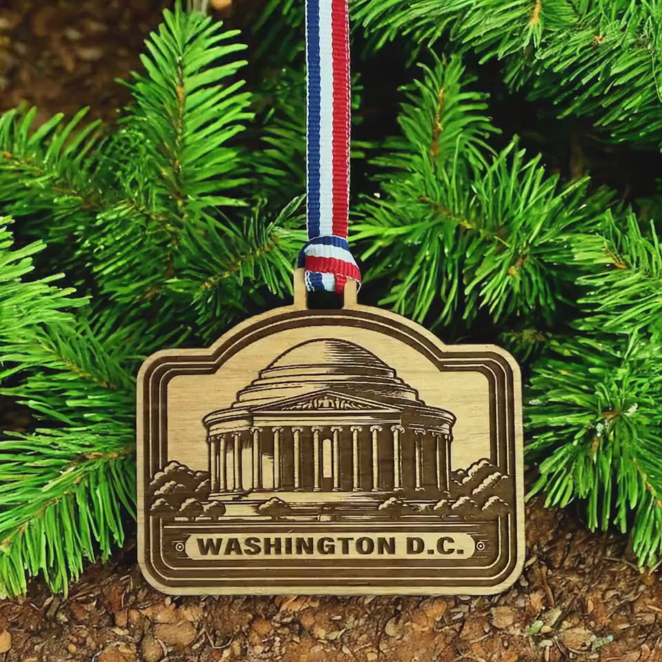 Washington, DC Ornament Cherry Wood Christmas, Custom Made In USA Gift Souvenir Travel Vacation Gifts