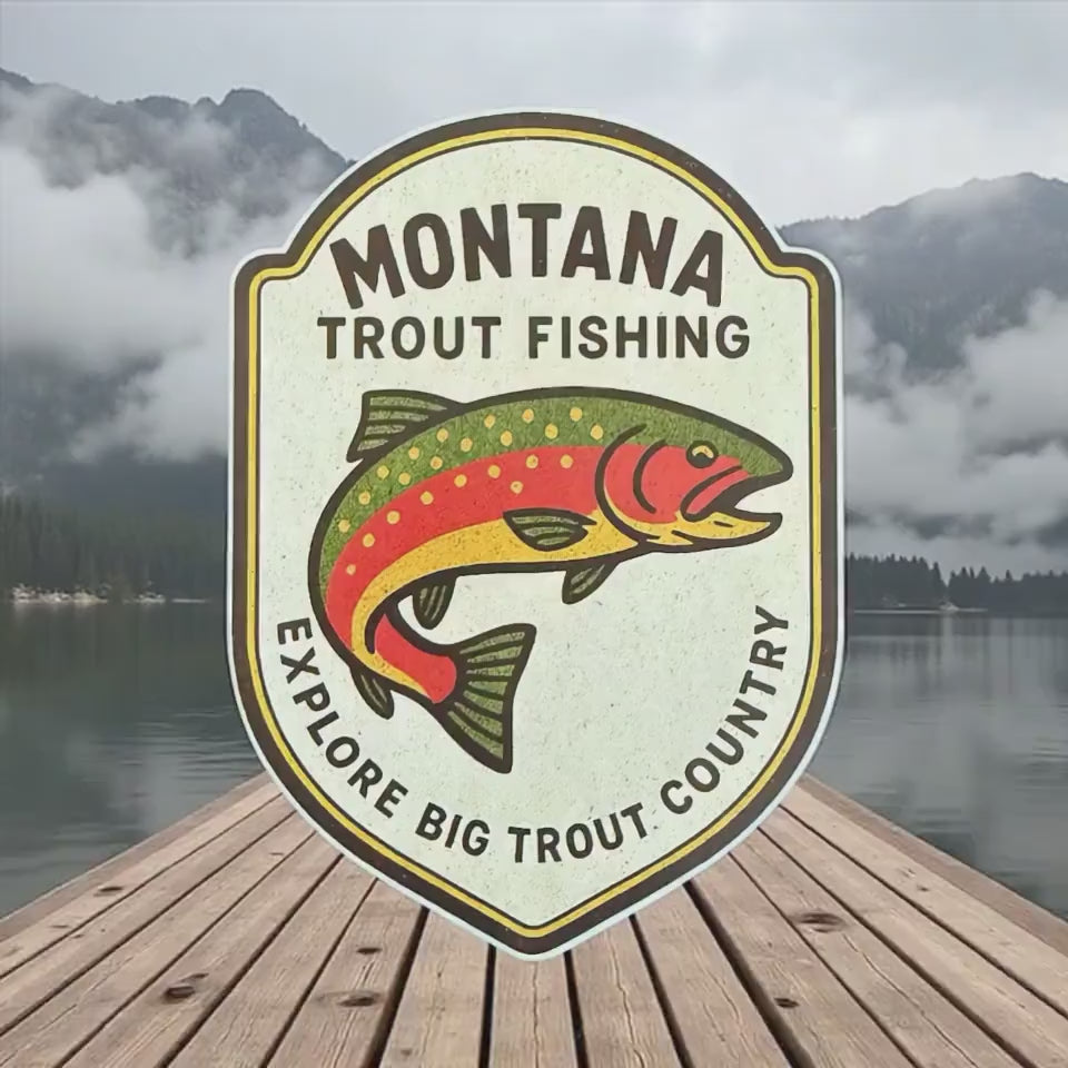 Montana Trout Fishing Sticker – Vintage Fish Decal, Fly Fishing Souvenir, Vacation Vinyl Sticker for Luggage, Laptop