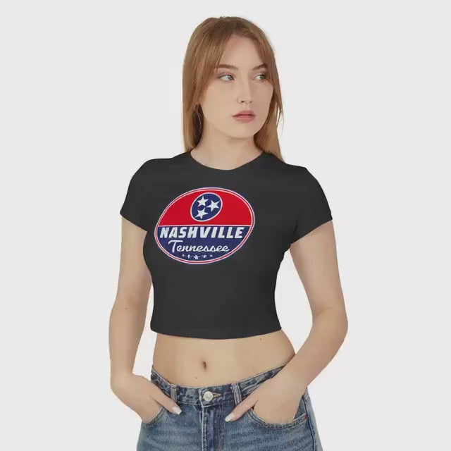 Nashville Graphic Baby Tee, Trendy Nashville Shirt, Women's Casual Crop Top, Music City Apparel, Gift for Music Lovers