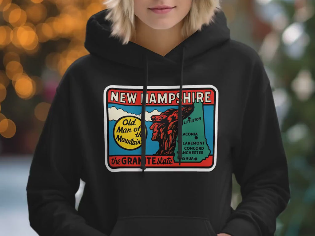Vintage New Hampshire Sweatshirt, Old Man of the Mountains, The Granite State, T-SHIRT Retro New Hampshire Map, Cozy Travel Hoodie