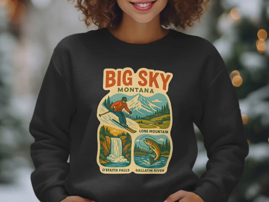 Big Sky Montana T-Shirt, Retro Travel Poster Tee, Vintage Skiing Graphic Shirt, Lone Mountain Tshirt, Outdoorsy Nature T-shirt, Fishing Tee