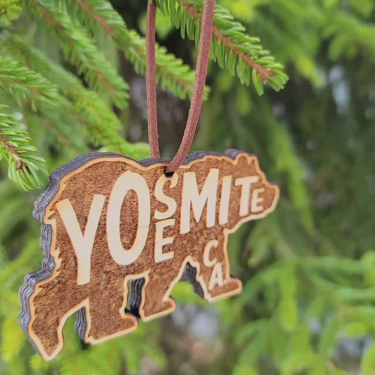 Yosemite National Park Bear Ornament Christmas Wood Laser Cut California CA
