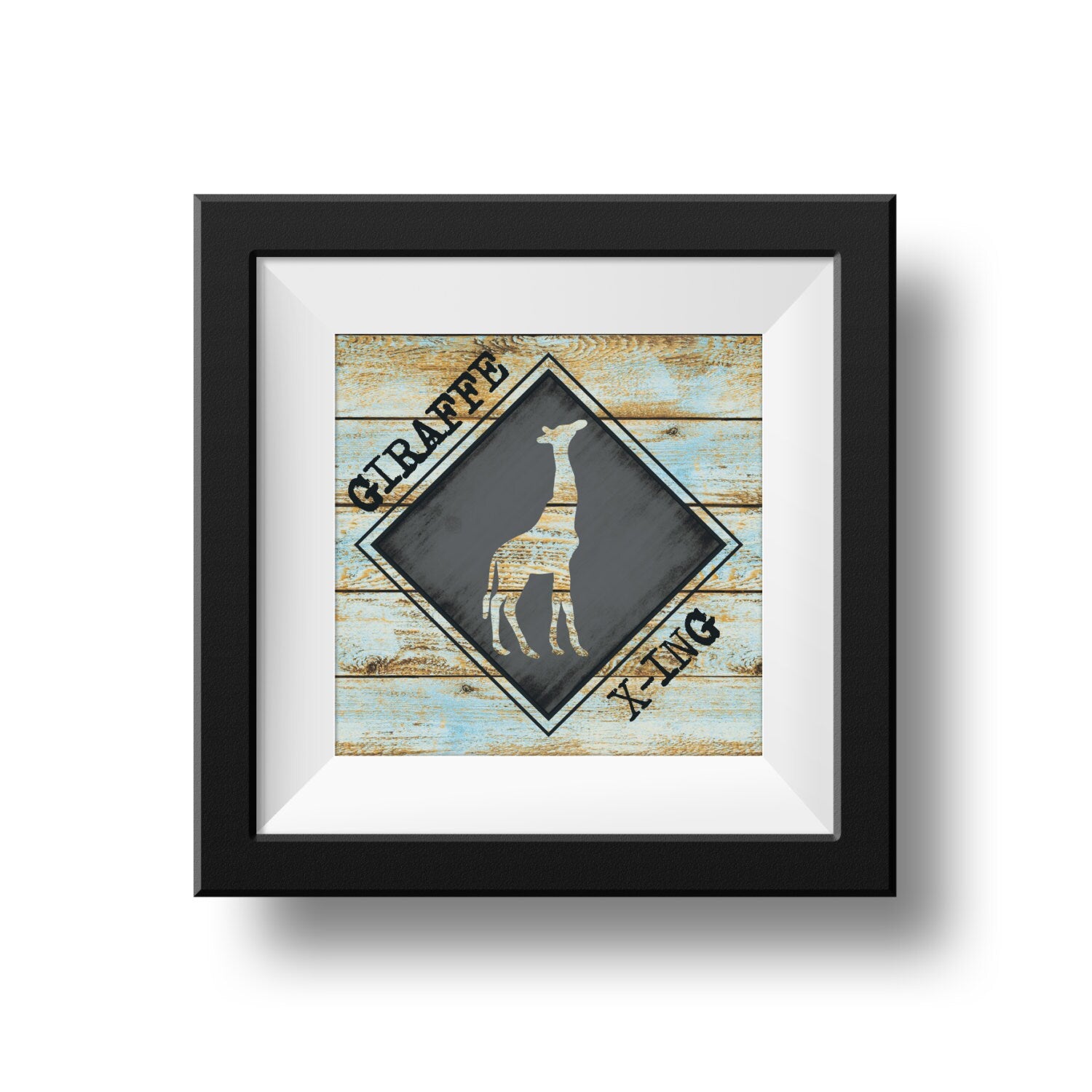 Giraffe X-ING Crossing Art Print Instant Download 8 1/2" x 11" Paper Print Is 8" x 8" Square Road Sign Africa Animal Child Wall Decor Teal