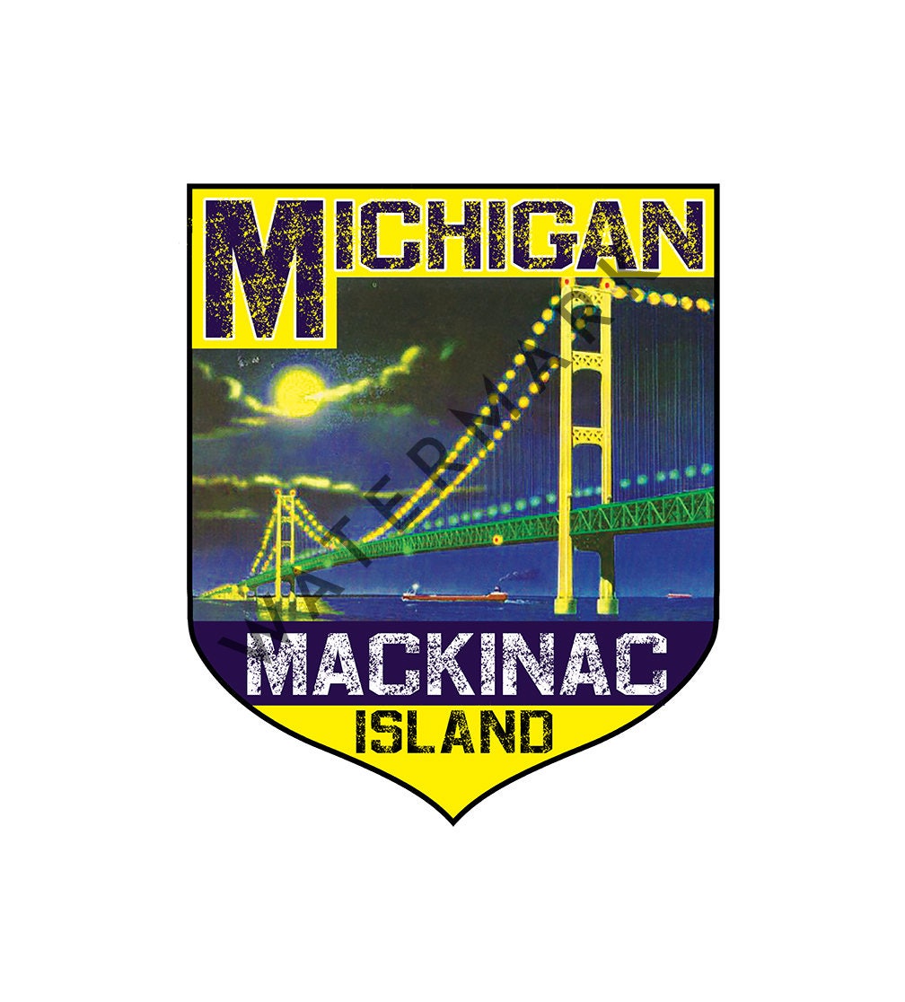 STICKER MACKINAC ISLAND Michigan Bridge Lake Huron Great Lakes Vintage Decal 2