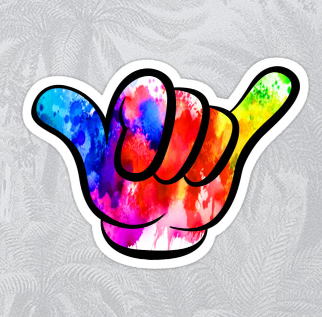 Shaka Hang Loose Sticker Rainbow Peace Hippie Hawaii Decal Surfing Beach Bum 4" X 3"
