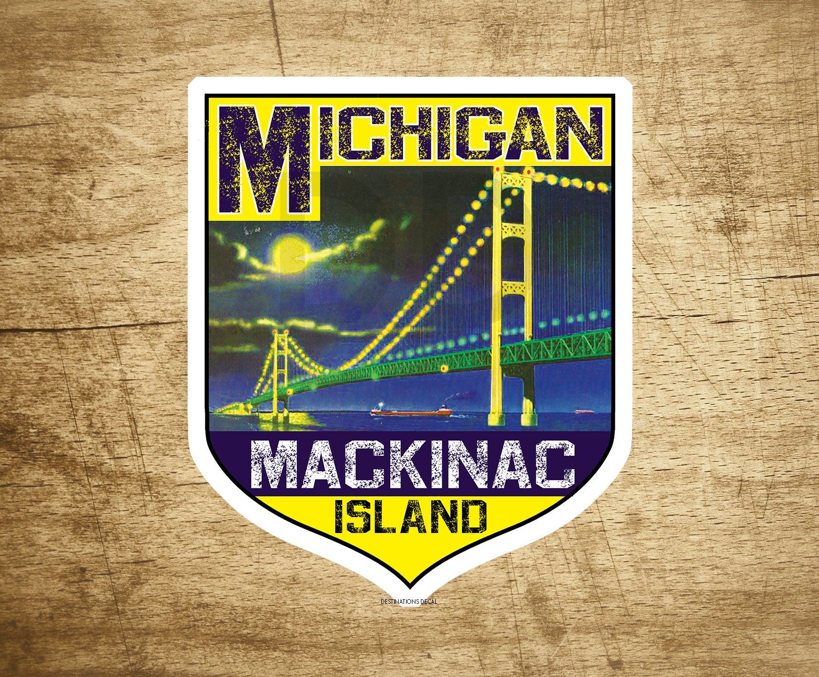 STICKER MACKINAC ISLAND Michigan Bridge Lake Huron Great Lakes Vintage Decal 2