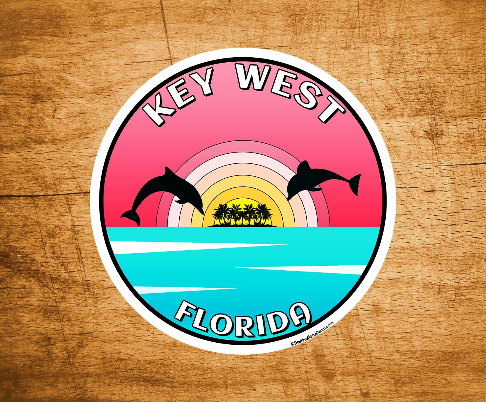 Key West Florida Dolphins Decal Sticker 3" Sunset Palm Trees