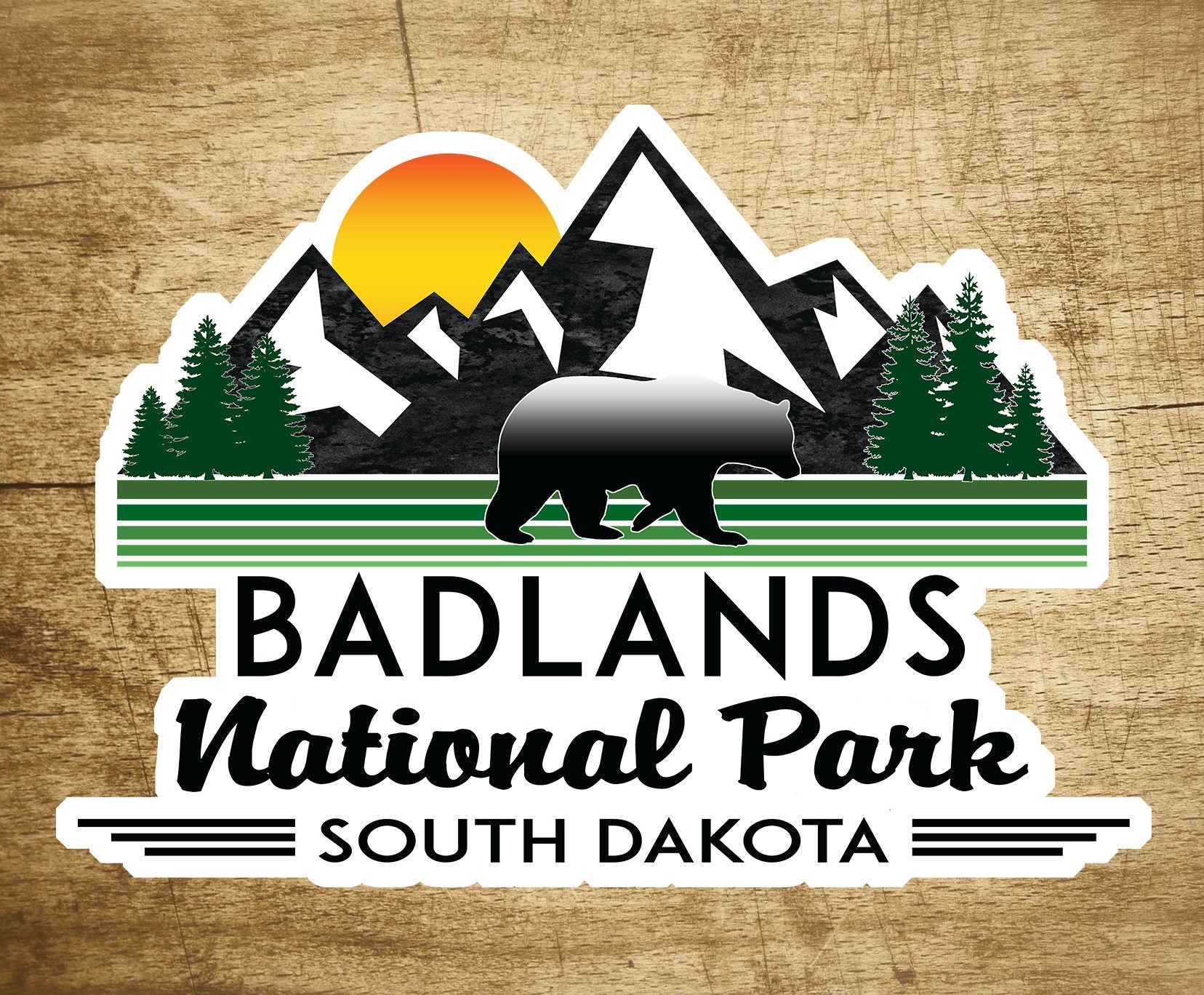 Badlands National Park South Dakota Decal Sticker 3.9" x 3" Vinyl Mountains Explore Hiking Camping Bear