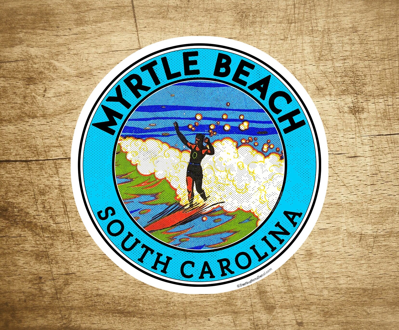 Myrtle Beach South Carolina Beach Sticker Decal 3" Vintage Surfing