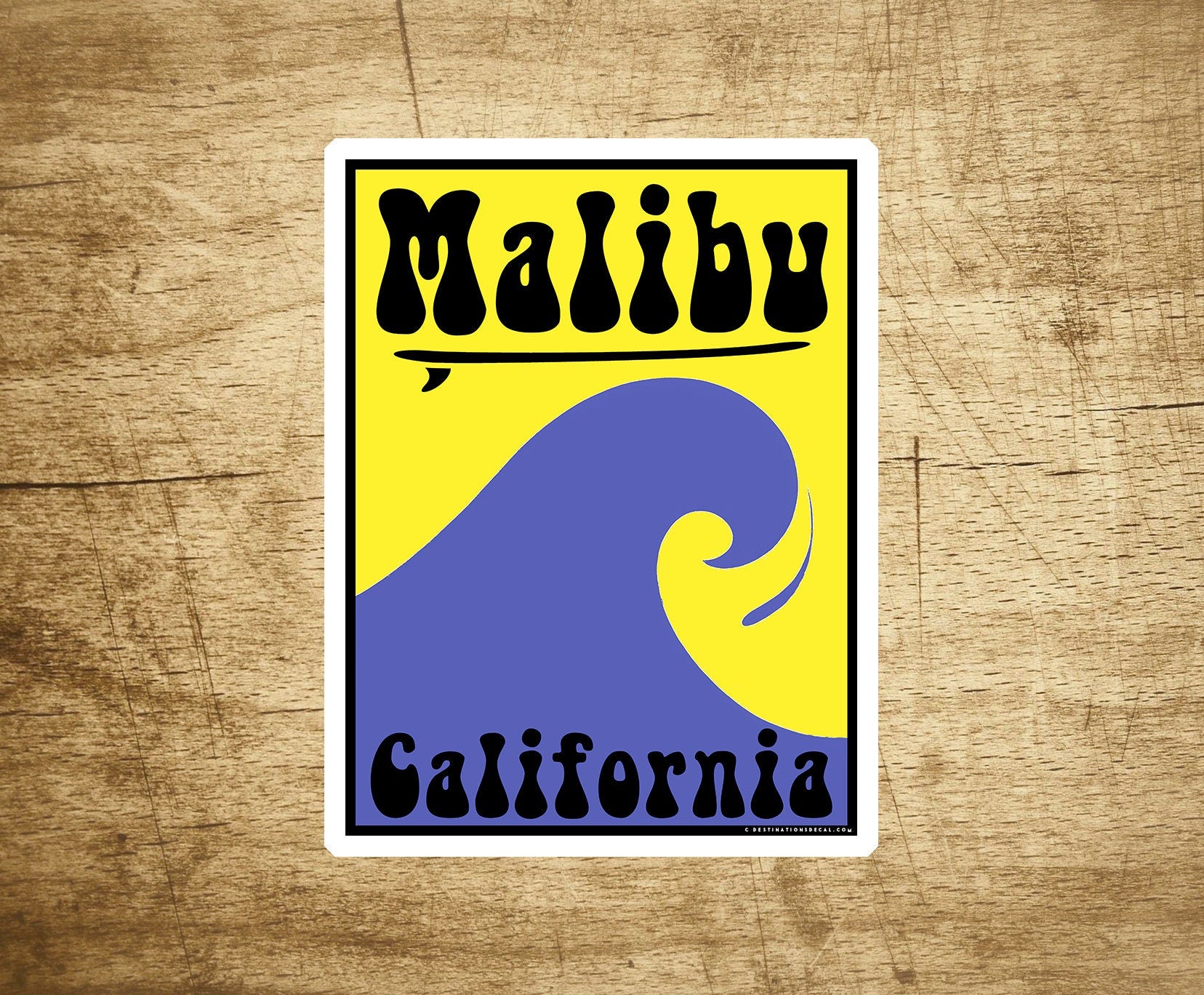 Malibu Beach California Sticker Decal Beach Ocean Surfing Vinyl 2 7/8" x 3 3/4"