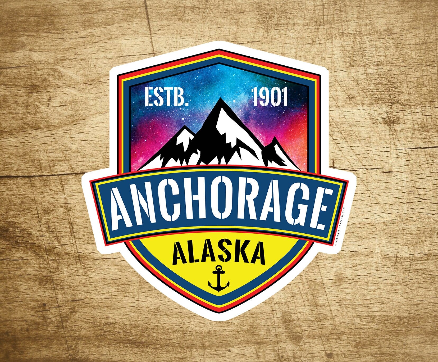 Anchorage Alaska Sticker Decal Vinyl 3" Northern Lights Anchor Mountains