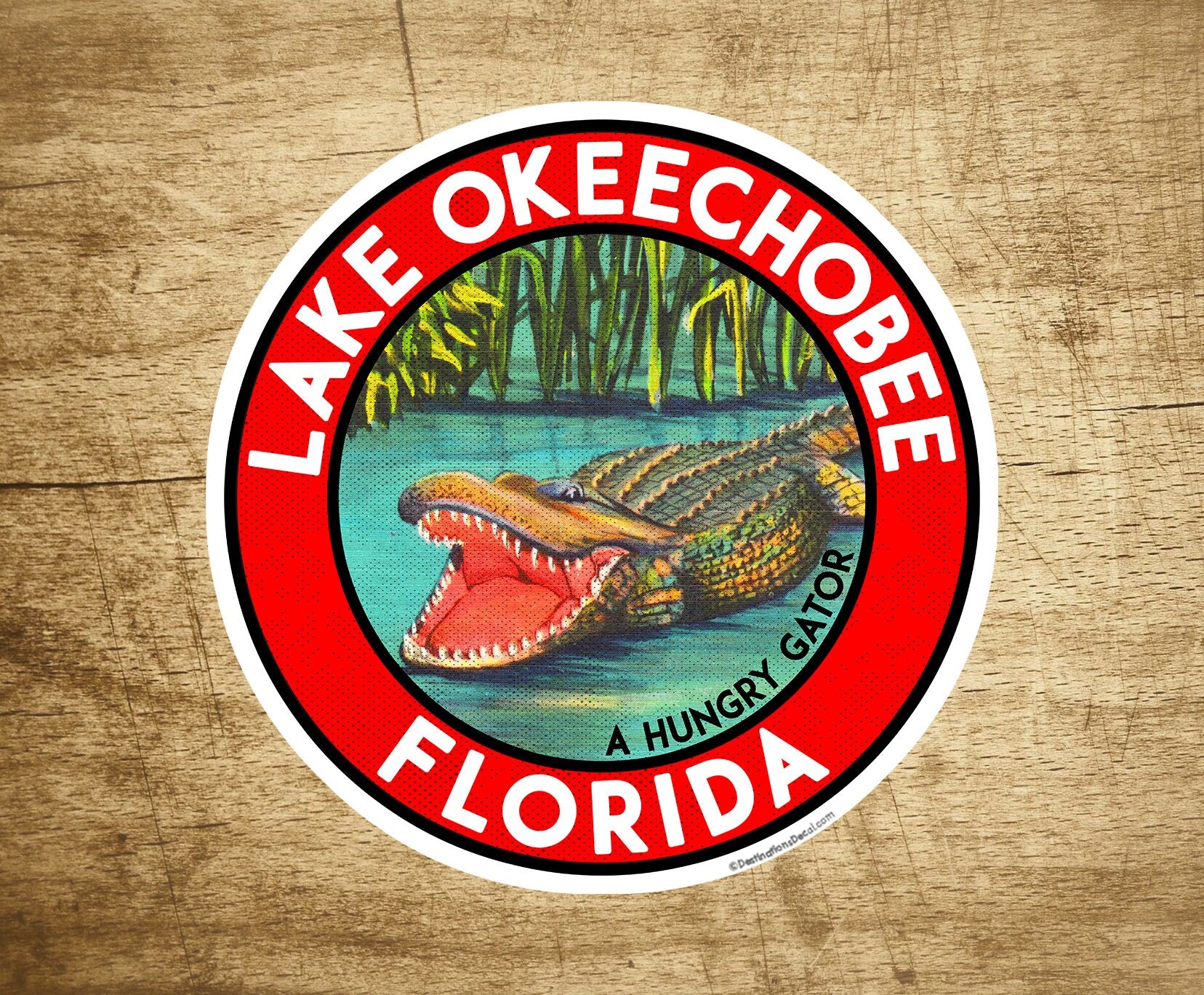 Lake Okeechobee Florida Decal Sticker Vinyl Alligator Vintage Style 3"