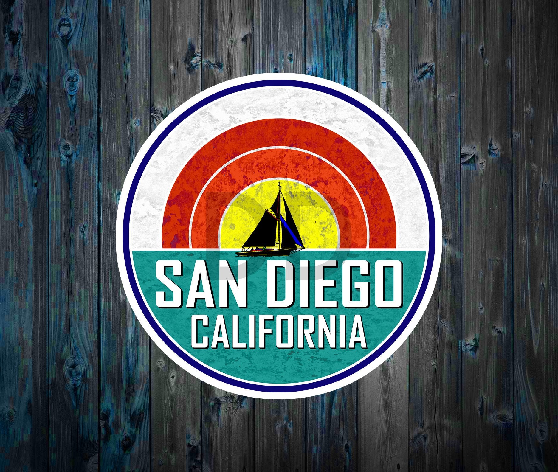 San Diego California Vinyl Sticker Decal 3" Ocean Sailboat Beach