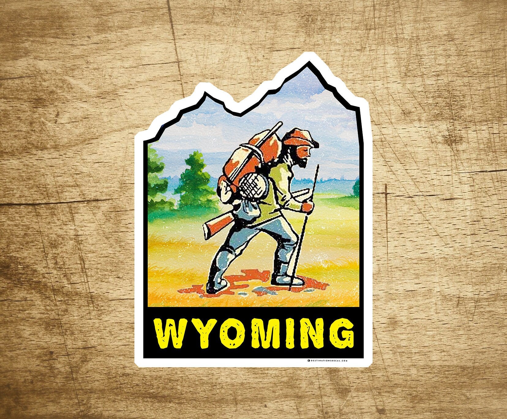 Wyoming Hiking Sticker Decal 3.75" x 2.75" Hiker Vintage Travel Decals Stickers