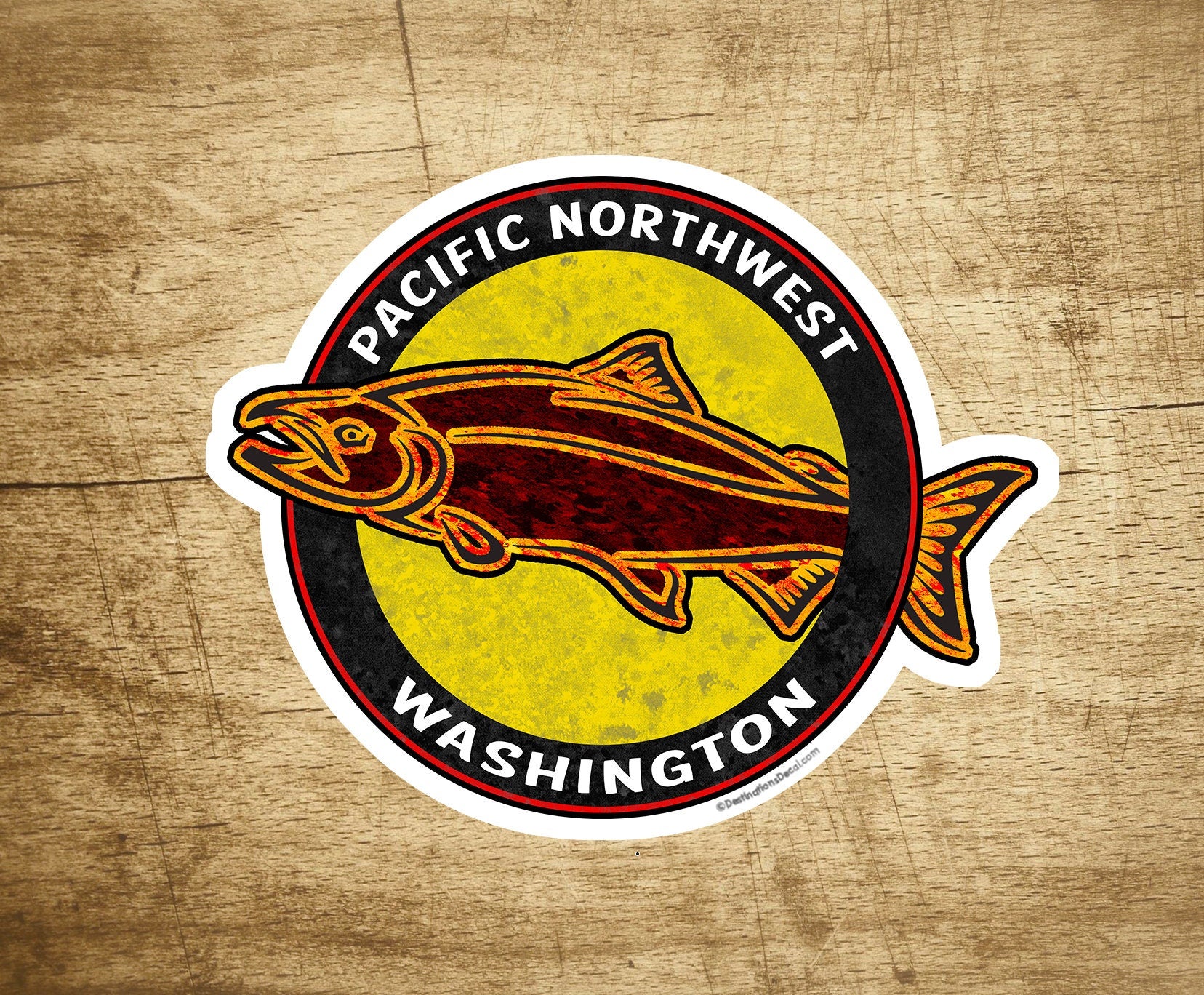 Washington Pacific Northwest Decal Sticker 3.5" x 2 3/8" Tribal Salmon