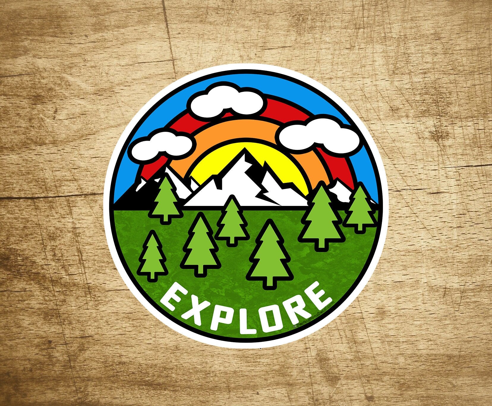 Explore Decal Sticker 3" Nature Outdoors Hiking Camping Mountains Rainbow