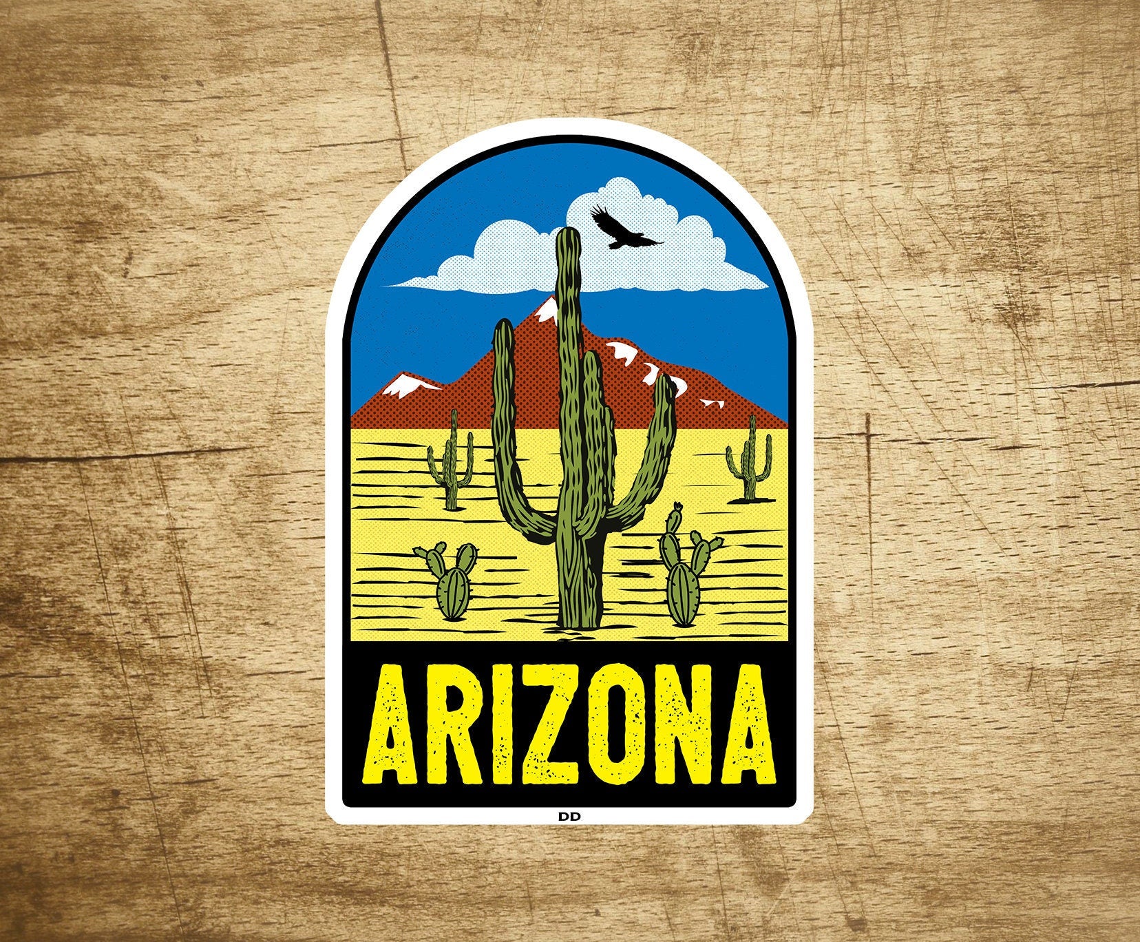 Arizona Decal Sticker Desert Mountains Cactus Vintage Travel Vinyl 3.75" x 2.6"