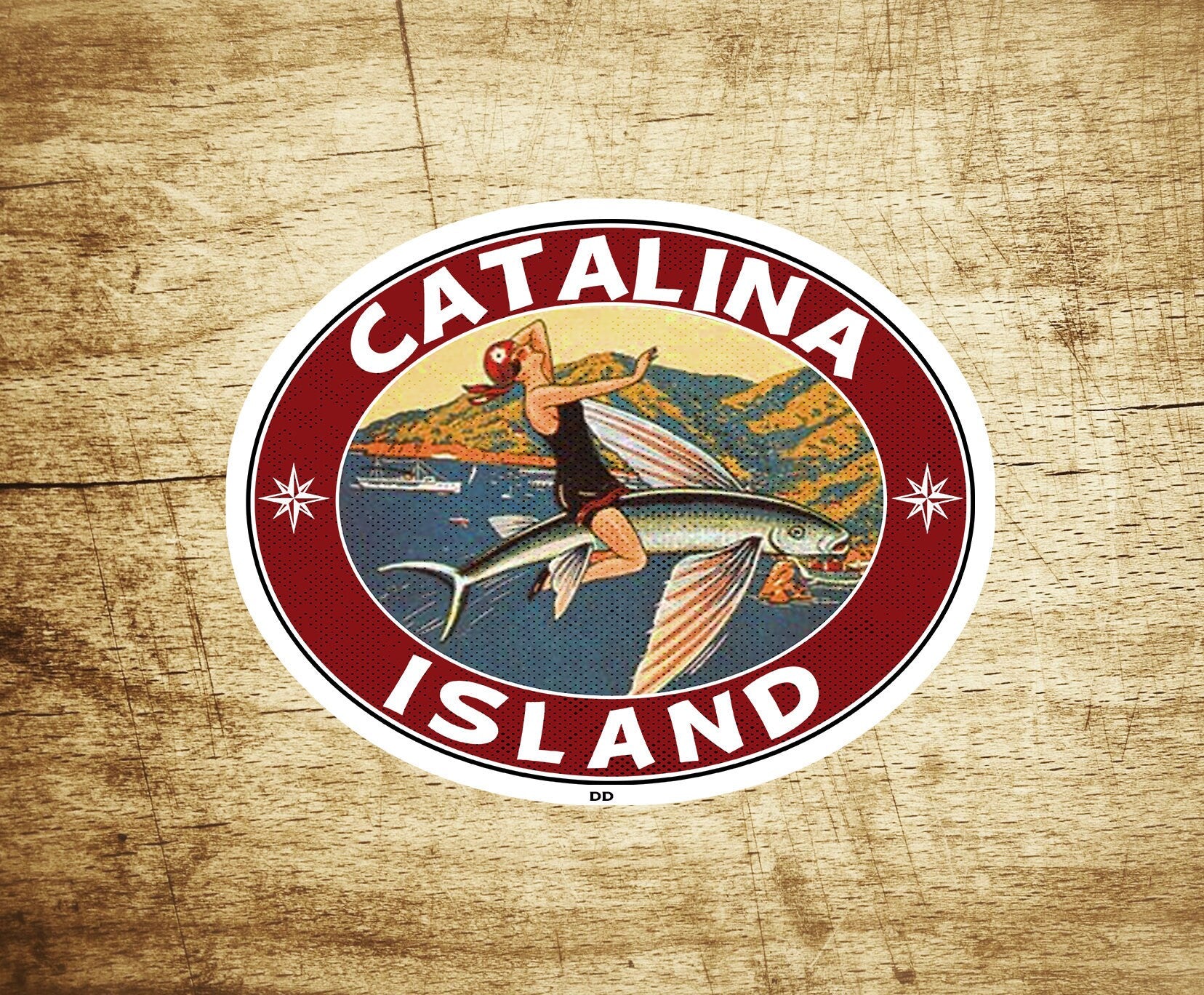 Catalina Island California Decal Sticker 3.5" X 2.75" Vintage Style Flying Fish