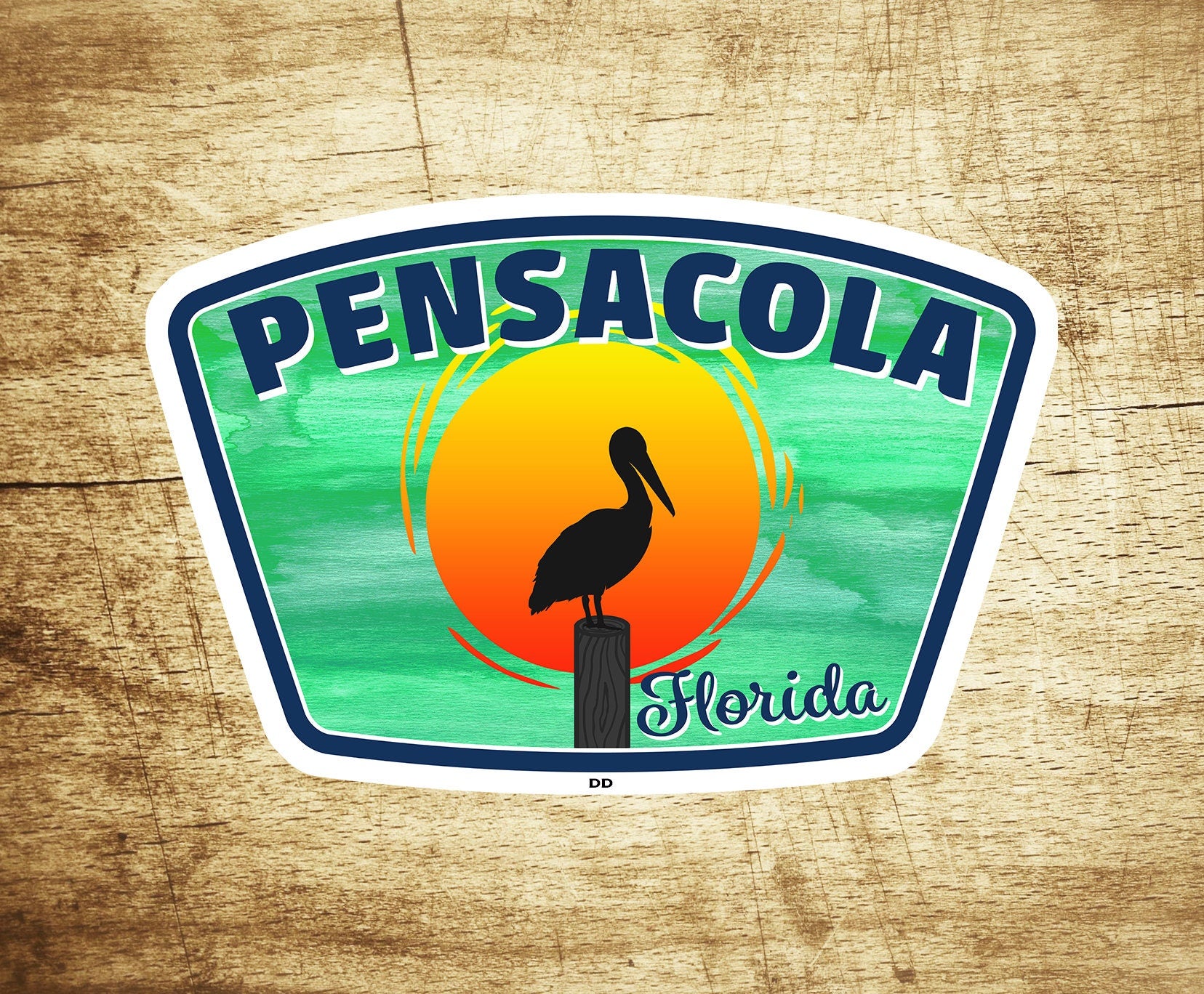 Pensacola Florida Decal Sticker Vinyl 3.75" x 2.5" Pelican Sunset Beach
