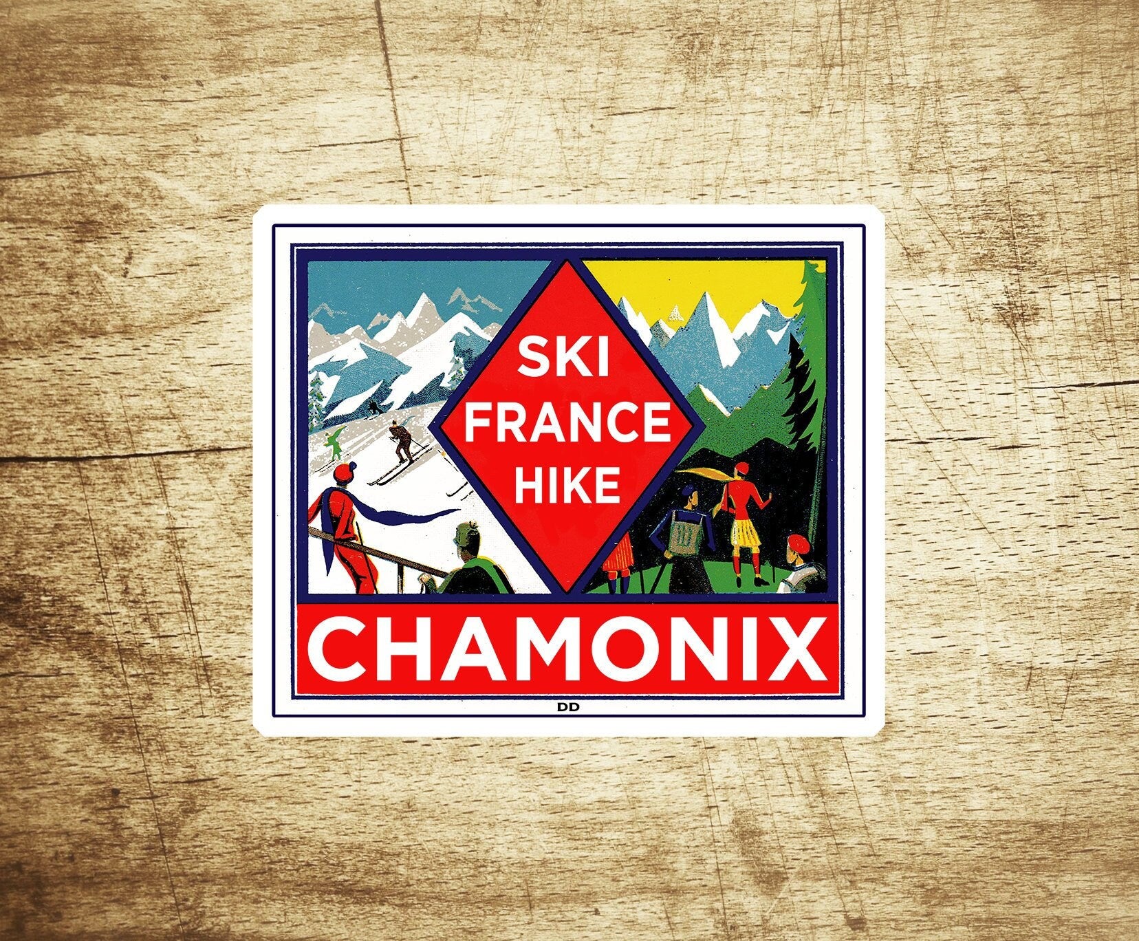 Chamonix France Skiing Vinyl Sticker Decal  3.25" X 2.75" Ski Hike
