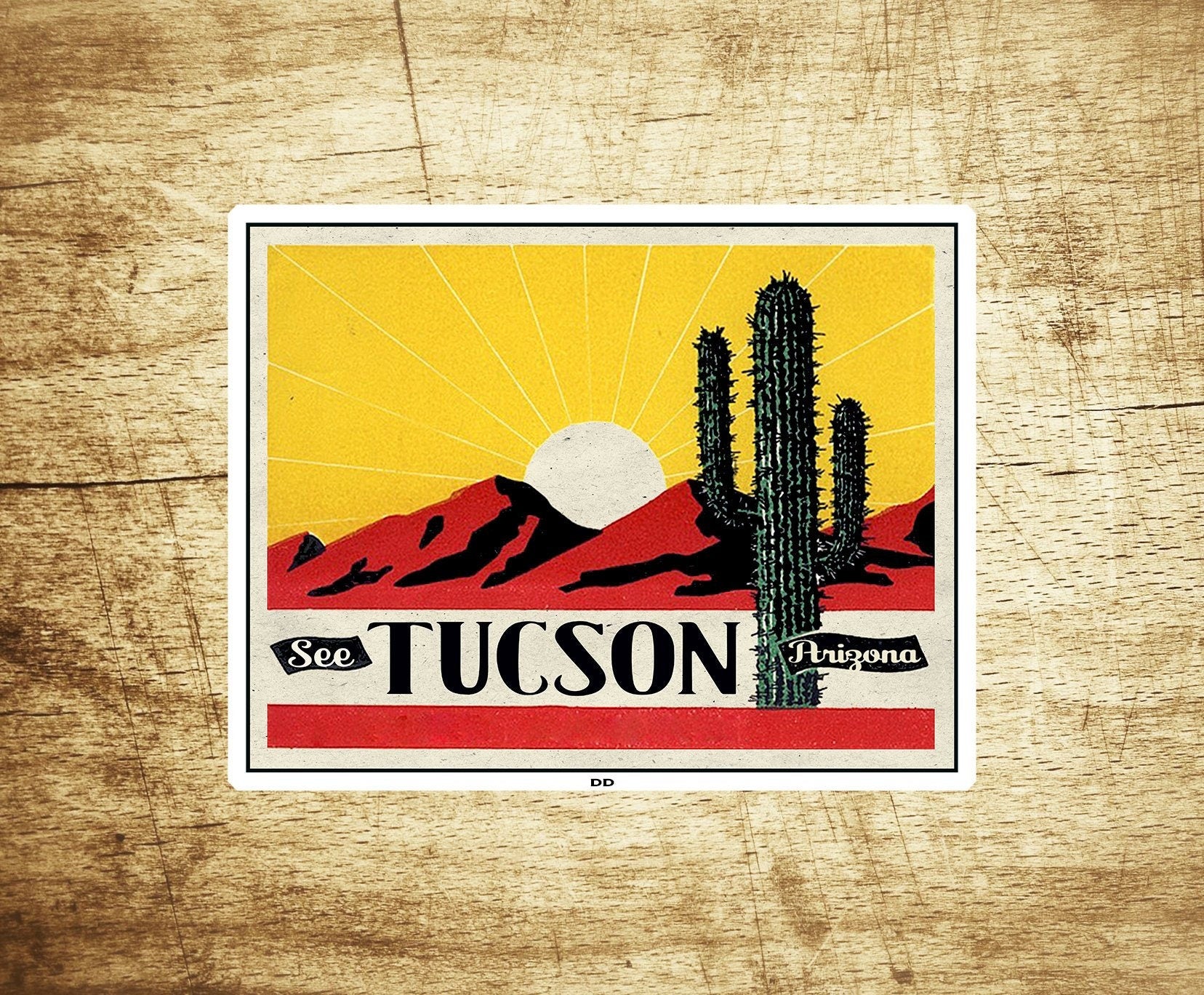 Tucson Arizona Vintage Travel Sticker Decal 3 5/8" Cactus Laptop Bumper