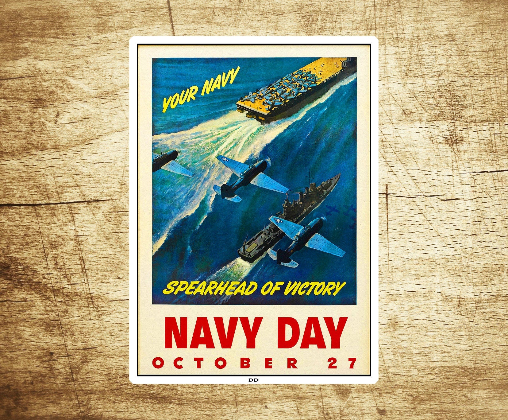 Navy Day USN Aircraft Carrier Vintage Sticker Decal 3.75" x 2.75" Vinyl