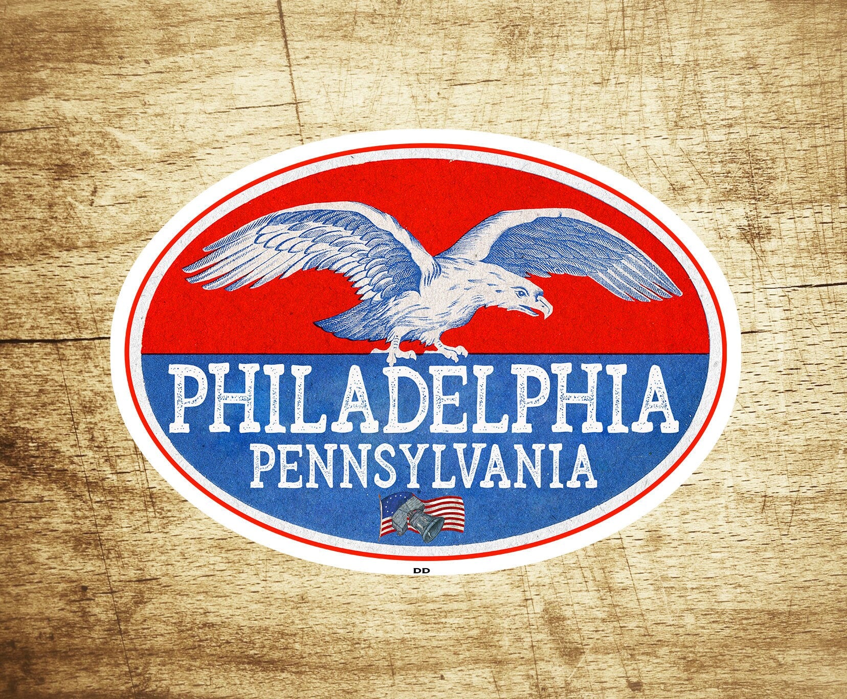Philadelphia Pennsylvania Vintage Travel Sticker Decal 3.75" Liberty Bell Flag Eagle