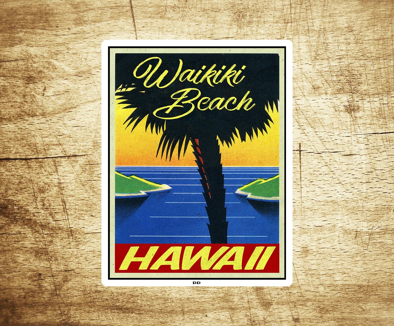 Surf Waikiki Beach Hawaii Decal Sticker 3.6" x 2.75" Oahu Surfing Vintage