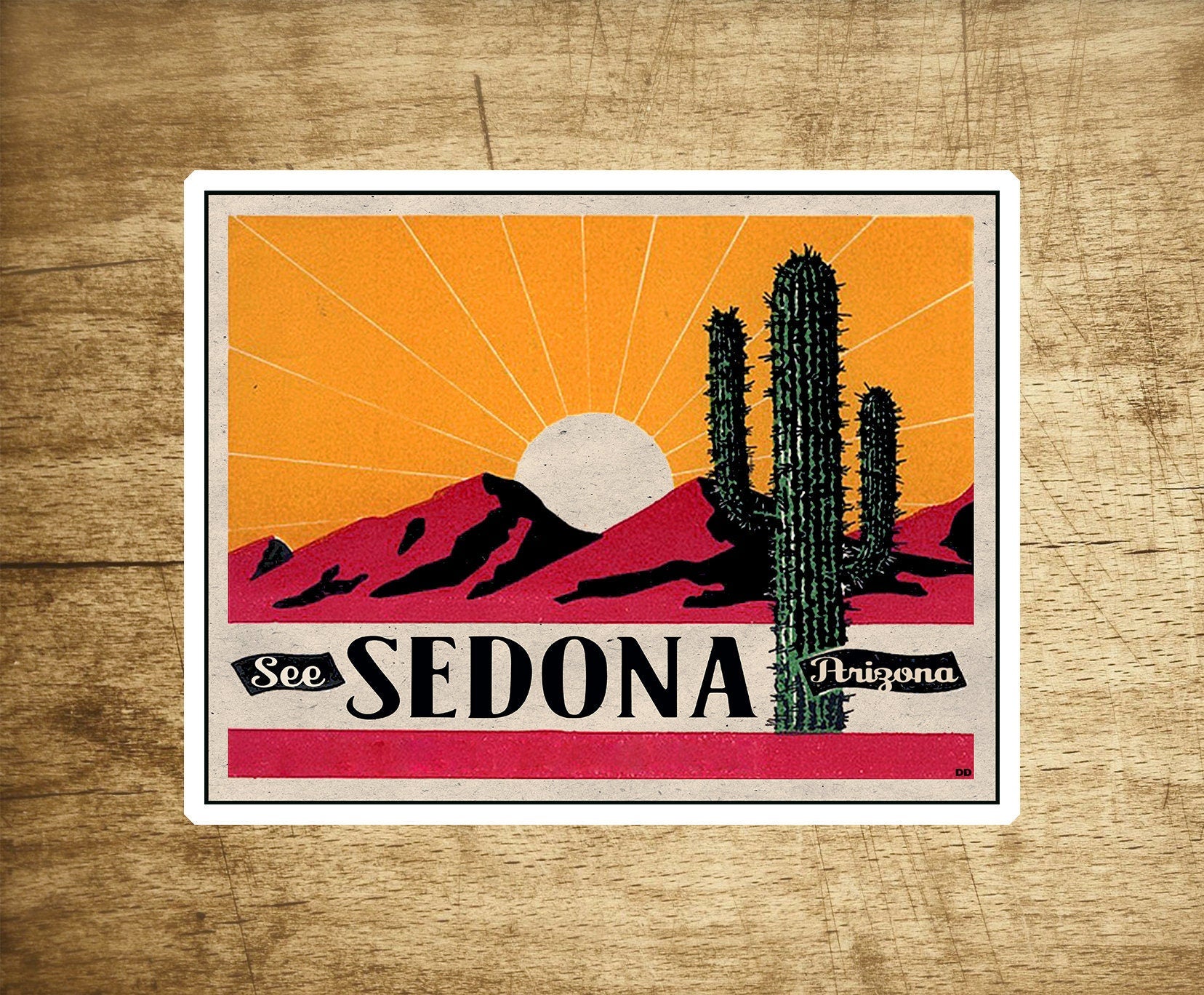 Sedona Arizona Vintage Travel Sticker Decal 3.9" Cactus Laptop Bumper