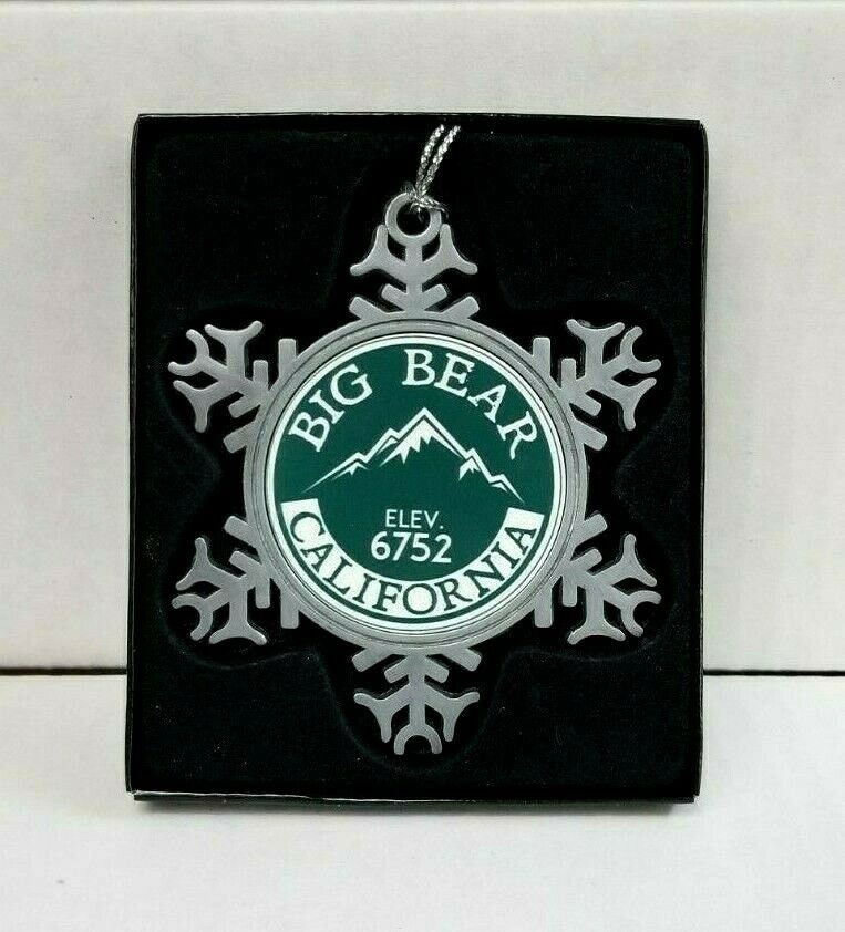 Big Bear Lake California Pewter Christmas Ornament  3" x 3" Skiing Ski