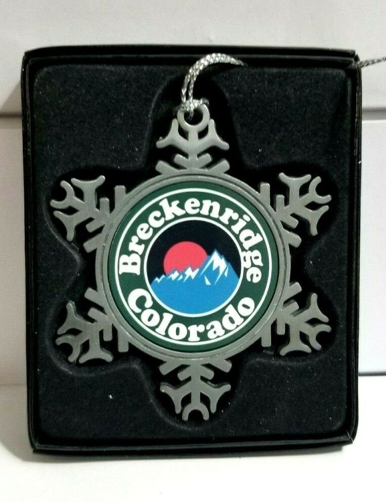 Breckenridge Colorado Pewter Christmas Ornament  3" x 3" Skiing Ski