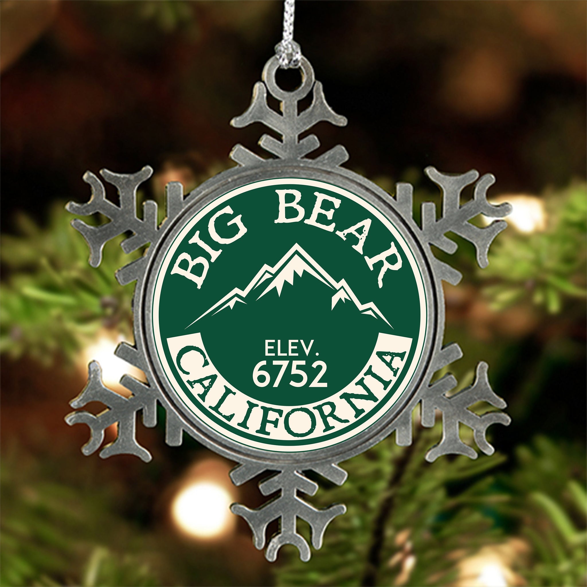 Big Bear Lake California Pewter Christmas Ornament  3" x 3" Skiing Ski