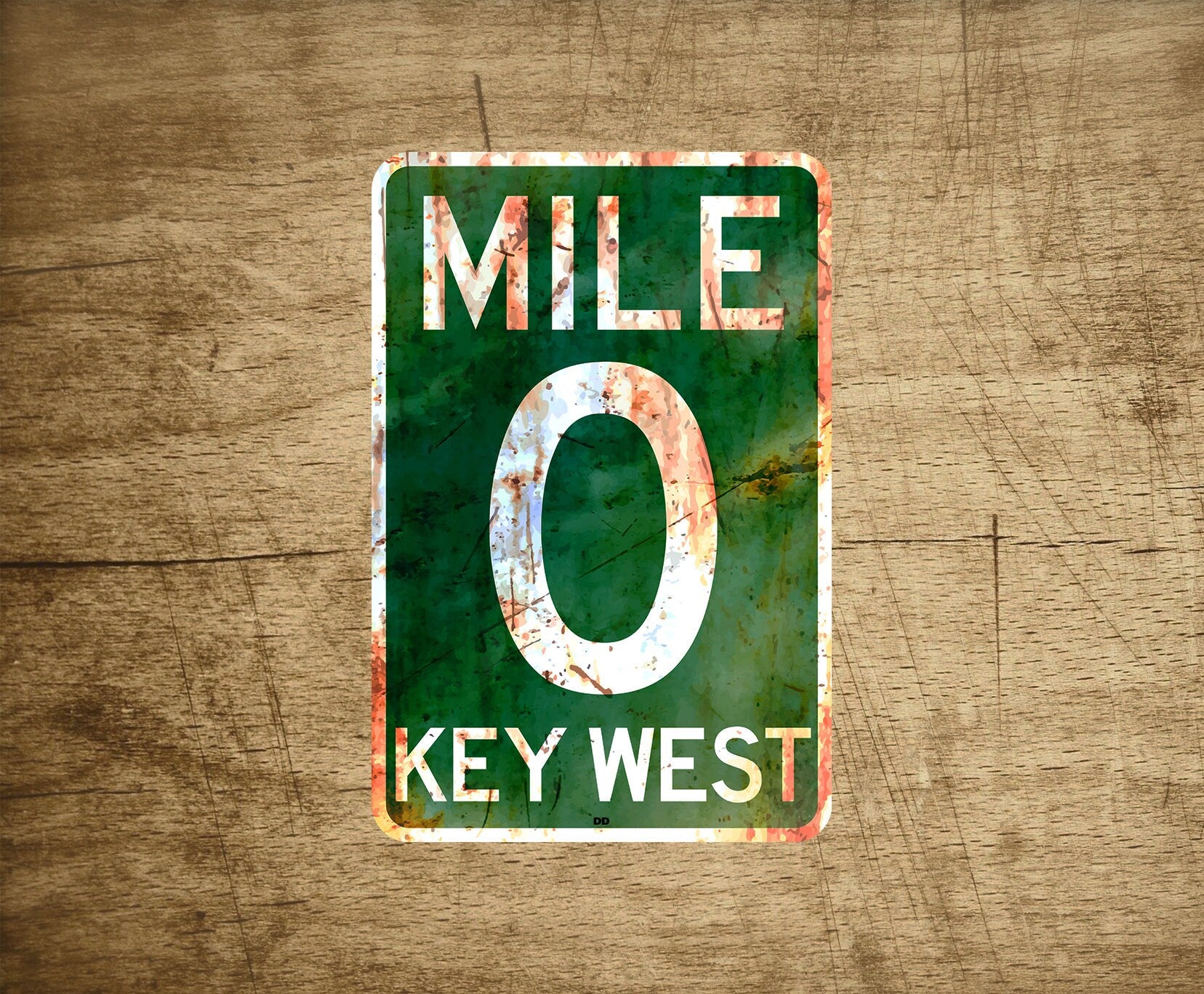 Key West Mile 0 Decal Sticker Atlantic Ocean Florida A1A Vinyl Rusted Look 3" x4"